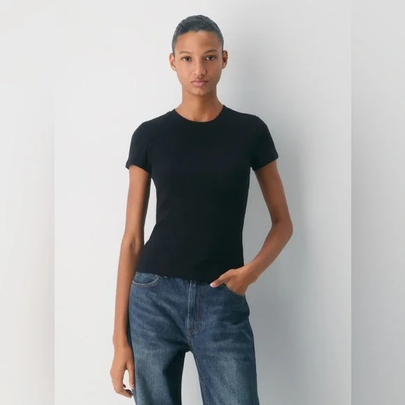 Aritzia Wilfred Free Asset Crewneck Cotton Basic Black Short Sleeve Tee T Shirt - Picture 3 of 6